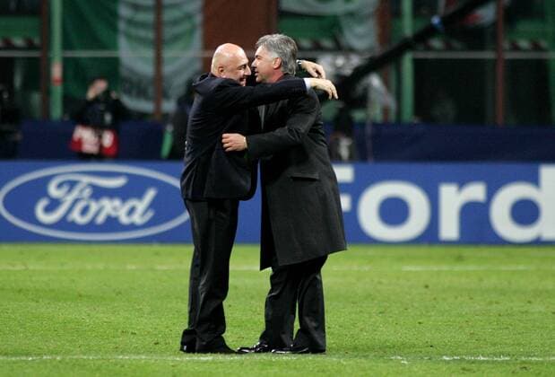 Trainer Carlo Ancelotti (re.) und Vizepräsident Adriano Galliani (beide AC Mailand) - Schlussjubel - Fußball EC 1 Herren Champions League 2006 2007, AC Mailand, Milan Gruppe Mailand Fußball EC 1 Herren Champions League 2006 2007, AC Mailand, Milan Gruppe Mailand