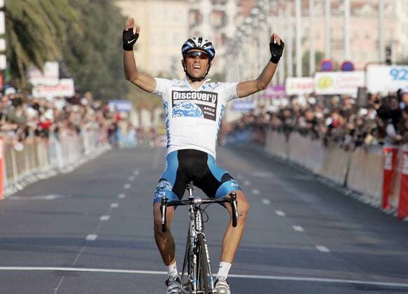 Alberto Contador (Spanien Discovery Channel) gewinnt die 7. Etappe und somit die Gesamtwertung von Paris Nizza 2007 Radsport Herren Paris Nizza 2007, ProTour, Straßenradsport, Straße, Rad Einzelbild 7. Etappe: Nice - Nice Freude, Radsport Herren Paris Nizza 2007, ProTour, Straßenradsport, Straße, Rad Einzelbild 7. Etappe: Nice - Nice Freude,
