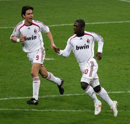 Clarence Seedorf (re.) und Filippo Inzaghi (beide AC Mailand) - Torjubel -  Fußball EC 1 Herren Champions League 2006 2007, AC Mailand, Viertelfinale, Milan Gruppe München Freude, Fußball EC 1 Herren Champions League 2006 2007, AC Mailand, Viertelfinale, Milan Gruppe München Freude,