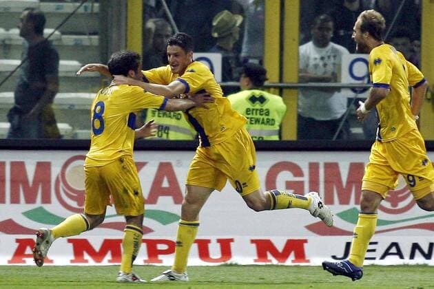 Giuseppe Rossi (li.) und Igor Budan (beide Parma) - Torjubel -  Fußball Herren Serie A 2006 2007, 1. Italienische Liga, FC Parma, AC Gruppe Parma Freude, Fußball Herren Serie A 2006 2007, 1. Italienische Liga, FC Parma, AC Gruppe Parma Freude,