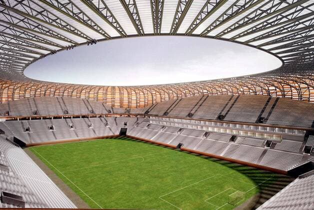 Computersimulation der neuen Baltic Arena in Danzig - Wettkampfstätte der Euro 2012 -  Fußball EM Herren Vorschau 2007, Euro 2012, Austragungsort, Wettkampfstätte, Spielstätten, Totale Danzig Fußball EM Herren Vorschau 2007, Euro 2012, Austragungsort, Wettkampfstätte, Spielstätten, Totale Danzig
