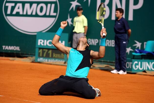 Rafael Nadal (Spanien) bejubelt seinen Sieg im Finale der Monte Carlo Open 2007 - (pan19971) Tennis Herren Monte Carlo Open 2007, Masters Series, ATP Tour, Finale, Endspiel Einzelbild Monte Carlo Glück Freude, , Tennis Herren Monte Carlo Open 2007, Masters Series, ATP Tour, Finale, Endspiel Einzelbild Monte Carlo Glück Freude, ,