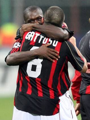 Gennaro Gattuso und Clarence Seedorf (beide AC Mailand) - Schlußjubel -  Fußball EC 1 Herren Champions League 2006 2007, AC Milan, Halbfinale Gruppe Halbfinale Mailand Freude, Fußball EC 1 Herren Champions League 2006 2007, AC Milan, Halbfinale Gruppe Halbfinale Mailand Freude,