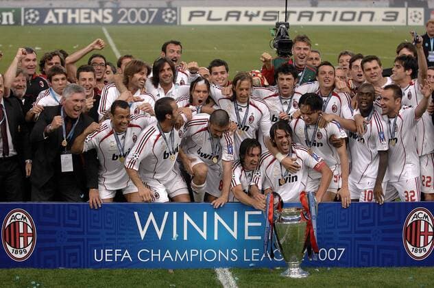 Siegerfoto: Der AC Mailand ist Champions League Sieger 2006 2007 Fußball EC 1 Herren Champions League Finale 2006 2007, Endspiel, Milan Totale Athen Freude, Begeisterung, Fußball EC 1 Herren Champions League Finale 2006 2007, Endspiel, Milan Totale Athen Freude, Begeisterung,