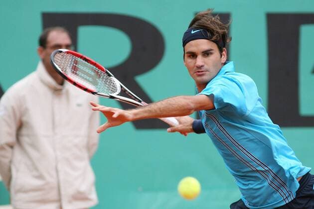 Roger Federer (Schweiz) Tennis Herren French Open 2007, Grand Slam, ATP Tour Einzelbild Roland Garros Paris Dynamik, Tennis Herren French Open 2007, Grand Slam, ATP Tour Einzelbild Roland Garros Paris Dynamik,