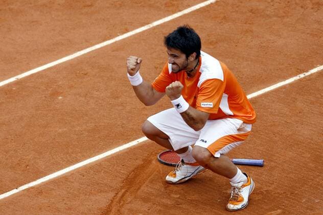 Janko Tipsarevic (Serbien) jubelt -  (pan20492) Tennis Herren French Open 2007, Grand Slam, ATP Tour Einzelbild Roland Garros Paris Freude, Begeisterung, Tennis Herren French Open 2007, Grand Slam, ATP Tour Einzelbild Roland Garros Paris Freude, Begeisterung,  