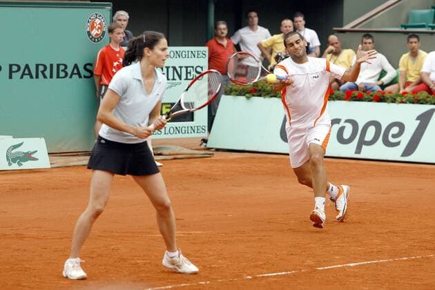 Nathalie Dechy (Frankreich, li.) und Andy Ram (Israel) - (pan20635) Tennis French Open 2007, Grand Slam, WTA, ATP Tour, Finale, Endspiel Gruppe Roland Garros Paris Dynamik, Tennis French Open 2007, Grand Slam, WTA, ATP Tour, Finale, Endspiel Gruppe Roland Garros Paris Dynamik,
