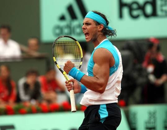 Rafael Nadal (Spanien) freut sich über den Finaleinzug Tennis Herren French Open 2007, Grand Slam, ATP Tour Einzelbild Roland Garros Paris Freude, Begeisterung, Tennis Herren French Open 2007, Grand Slam, ATP Tour Einzelbild Roland Garros Paris Freude, Begeisterung,