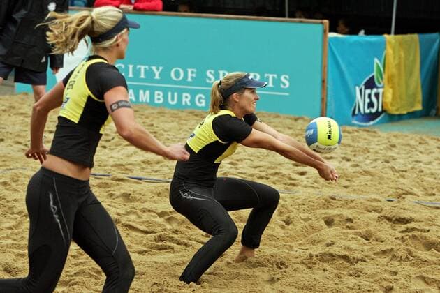 Okka Rau (re.) und Stephanie Pohl (beide Deutschland) Beachvolleyball Damen German Masters 2007, Nestea European Championship Tour, Beach Gruppe Hamburg Dynamik, Beachvolleyball Damen German Masters 2007, Nestea European Championship Tour, Beach Gruppe Hamburg Dynamik,