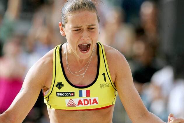 Morgane Faure (Frankreich) jubelt -  (pan20819) Beachvolleyball Damen Swatch FIVB World Tour 2007, WorldTour, Beach Einzelbild Paris Freude, Begeisterung, Beachvolleyball Damen Swatch FIVB World Tour 2007, WorldTour, Beach Einzelbild Paris Freude, Begeisterung,  