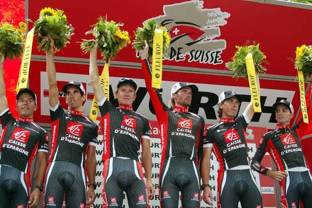 Mannschaft der Caisse d Epargne jubelt: bestes Team der Tour de Suisse Radsport Herren Tour de Suisse 2007, ProTour, Straßenradsport, Straße, Rad, Gruppe 9. Etappe: Bern Radsport Herren Tour de Suisse 2007, ProTour, Straßenradsport, Straße, Rad, Gruppe 9. Etappe: Bern