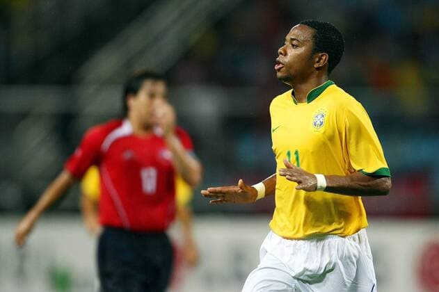 Robinho (Brasilien) - Torjubel Fußball Länderspiel Herren Copa America 2007, Amerika, Südamerika, Südamerikameisterschaft, Meisterschaft, Viertelfinale, Einzelbild Puerto La Cruz Freude, Fußball Länderspiel Herren Copa America 2007, Amerika, Südamerika, Südamerikameisterschaft, Meisterschaft, Viertelfinale, Einzelbild Puerto La Cruz Freude,