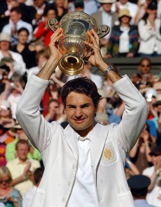 Roger Federer (Schweiz) - Wimbledon Sieger 2007 -  Tennis Herren All England Championships 2007, Grand Slam, ATP Tour, Finale Einzelbild Wimbledon London Freude, Tennis Herren All England Championships 2007, Grand Slam, ATP Tour, Finale Einzelbild Wimbledon London Freude,