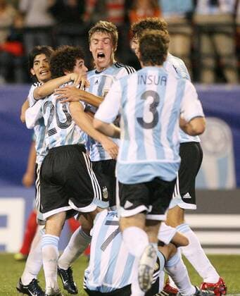 Schlussjubel Argentinien U20 Fußball Länderspiel Herren U 20 WM 2007, Junioren, U20, Nationalteam, Nationaltrikot, Viertelfinale Gruppe Ottawa Freude, Fußball Länderspiel Herren U 20 WM 2007, Junioren, U20, Nationalteam, Nationaltrikot, Viertelfinale Gruppe Ottawa Freude,
