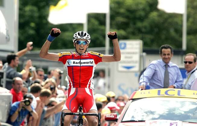 Mauricio Soler (Kolumbien Barloworld) gewinnt die 9. Etappe der Tour de France 2007 Radsport Herren Tour de France 2007, ProTour, Straßenradsport, Straße, Rad Einzelbild 9. Etappe: Val d Isere - Briancon, dIsere Freude, Radsport Herren Tour de France 2007, ProTour, Straßenradsport, Straße, Rad Einzelbild 9. Etappe: Val d Isere - Briancon, dIsere Freude,