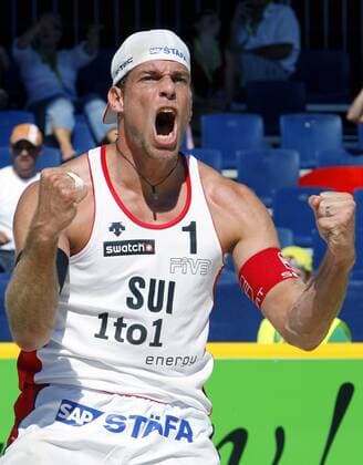 Sascha Heyer (Schweiz) - Schlußjubel Beachvolleyball WM Herren Beach WM 2007 Einzelbild Gstaad Freude, Begeisterung, Beachvolleyball WM Herren Beach WM 2007 Einzelbild Gstaad Freude, Begeisterung,