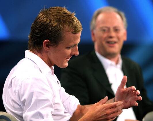 Jörg Jaksche (li.) und BDR Präsident Rudolf Scharping (beide Deutschland) zu Gast im aktuellen Sportstudio Radsport Herren Das aktuelle Sportstudio 2007, Sendung, Fernsehsendung, Sportsendung, ZDF Gruppe o0 privat Mainz Radsport Herren Das aktuelle Sportstudio 2007, Sendung, Fernsehsendung, Sportsendung, ZDF Gruppe o0 privat Mainz