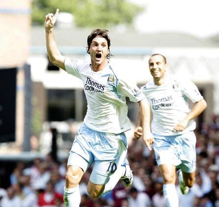 Rolando Bianchi (Manchester City) - Torjubel -  Fußball Herren English Premier League 2007 2008, 1. Englische Liga, Manchester City Einzelbild London Freude, Fußball Herren English Premier League 2007 2008, 1. Englische Liga, Manchester City Einzelbild London Freude,