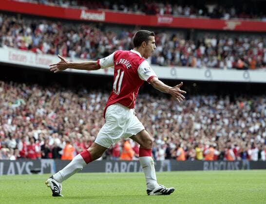 Robin van Persie (Arsenal) - Torjubel -  Fußball Herren English Premier League 2007 2008, 1. Englische Liga, Arsenal FC London Einzelbild London Begeisterung, Freude, Fußball Herren English Premier League 2007 2008, 1. Englische Liga, Arsenal FC London Einzelbild London Begeisterung, Freude,