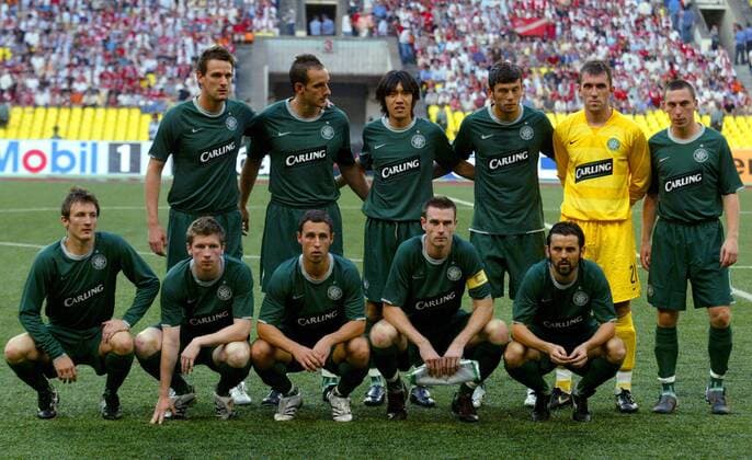 Mannschaftsbild Celtic Glasgow - Hi.v.li. Jan Vennegoor of Hesselink, John Kennedy, Shunsuke Nakamura, Massimo Donati, Torwart Mark Brown, Scott Brown, Vorn Lee Naylor, Mark Wilson, Scott McDonald, Stephen McManus, Paul Hartley - Fußball EC 1 Herren Champions League Qualifikation 2007 2008 Totale Moskau Fußball EC 1 Herren Champions League Qualifikation 2007 2008 Totale Moskau