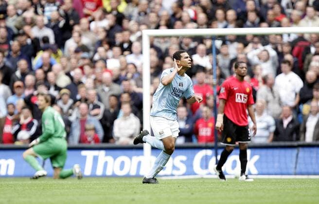 Geovanni (Manchester City, Mitte) - Torjubel - Fußball Herren English Premier League 2007 2008, 1. Englische Liga, City - ManU 1:0 Gruppe Derby, Lokalderby, Ortsderby, Stadtderby, Manchester Freude, Enttäuschung, Fußball Herren English Premier League 2007 2008, 1. Englische Liga, City - ManU 1:0 Gruppe Derby, Lokalderby, Ortsderby, Stadtderby, Manchester Freude, Enttäuschung,