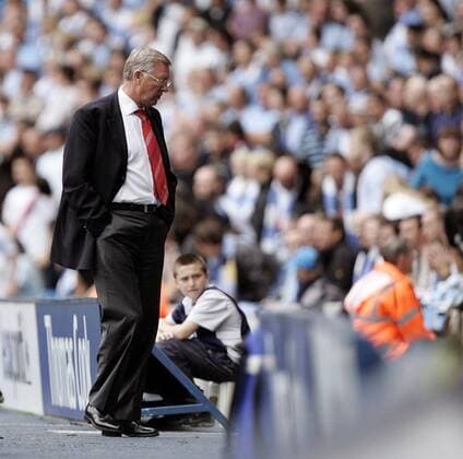 Trainer Sir Alex Ferguson (Manchester United) enttäuscht -  Fußball Herren English Premier League 2007 2008, 1. Englische Liga, ManU Einzelbild Manchester Enttäuschung, Fußball Herren English Premier League 2007 2008, 1. Englische Liga, ManU Einzelbild Manchester Enttäuschung,