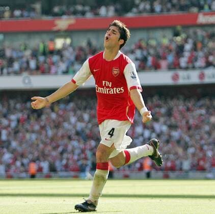 Cesc Fabregas (Arsenal) - Torjubel - EDITORIAL USE ONLY. No use with unauthorised audio, video, data, fixture lists, club league logos or live services. Online in-match use limited to 120 images, no video emulation. No use in betting, games or single club league player publications. Fußball Herren English Premier League 2007 2008, 1. Englische Liga, Arsenal FC London Einzelbild London Freude, Begeisterung, Fußball Herren English Premier League 2007 2008, 1. Englische Liga, Arsenal FC London Einzelbild London Freude, Begeisterung,