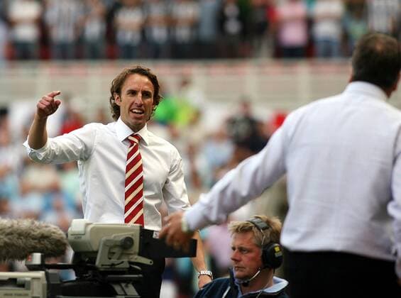 Trainer Gareth Southgate (Middlesbrough) im Gespräch mit Kollege Sam Allardyce (Newcastle) -  Fußball Herren English Premier League 2007 2008, 1. Englische Liga, Middlesbrough FC - Newcastle United 2:2 Gruppe Middlesbrough Spannung, Fußball Herren English Premier League 2007 2008, 1. Englische Liga, Middlesbrough FC - Newcastle United 2:2 Gruppe Middlesbrough Spannung,