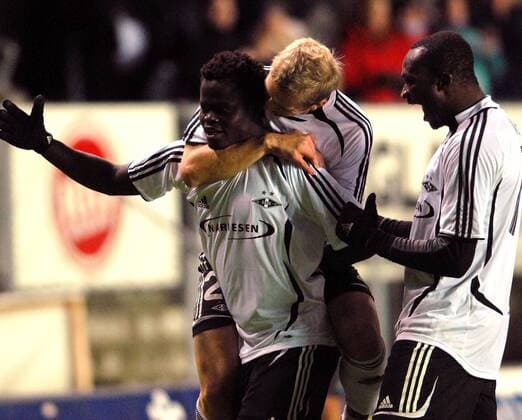 Didier Ya Konan (li.), Marek Sapara (Mitte) und Yssouf Kone (alle Rosenborg Trondheim) - Torjubel -  Fußball EC 1 Herren Champions League Qualifikation 2007 2008, Rosenborg BK Trondheim Gruppe Trondheim Freude, Fußball EC 1 Herren Champions League Qualifikation 2007 2008, Rosenborg BK Trondheim Gruppe Trondheim Freude,