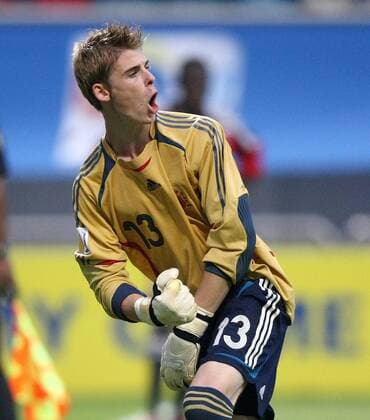 Torwart David de Gea (Spanien U 17) jubelt Fußball Länderspiel Herren U17 WM 2007, Nationalmannschaft, Nationaltrikot, Junioren, Viertelfinale Einzelbild Jeju Begeisterung, Freude, Fußball Länderspiel Herren U17 WM 2007, Nationalmannschaft, Nationaltrikot, Junioren, Viertelfinale Einzelbild Jeju Begeisterung, Freude,