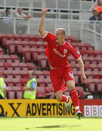 David Wheater (Middlesbrough) - Torjubel -  Fußball Herren English Premier League 2007 2008, 1. Englische Liga, Middlesbrough FC Einzelbild Middlesbrough Freude, Begeisterung, Fußball Herren English Premier League 2007 2008, 1. Englische Liga, Middlesbrough FC Einzelbild Middlesbrough Freude, Begeisterung,