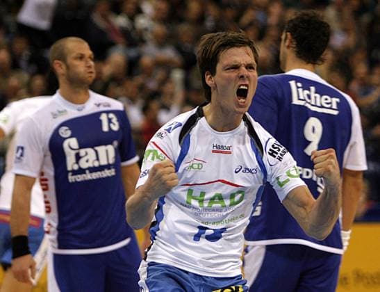 Hans Lindberg (Hamburg) - Torjubel Handball 1. BL Herren Saison 2007 2008, HSV Hamburg - TV Großwallstadt 42:27 Einzelbild Hamburg Freude, Begeisterung, Handball 1. BL Herren Saison 2007 2008, HSV Hamburg - TV Großwallstadt 42:27 Einzelbild Hamburg Freude, Begeisterung,