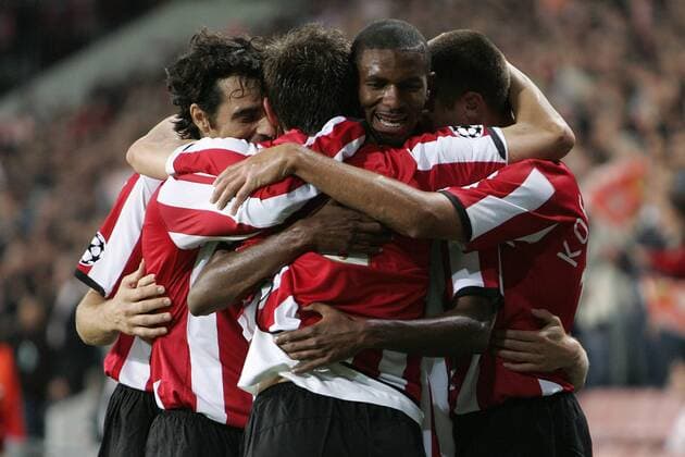 Torjubel Eindhoven -  Fußball EC 1 Herren Champions League 2007 2008, PSV Eindhoven Gruppe Eindhoven Harmonie, Freude, Begeisterung, Fußball EC 1 Herren Champions League 2007 2008, PSV Eindhoven Gruppe Eindhoven Harmonie, Freude, Begeisterung,