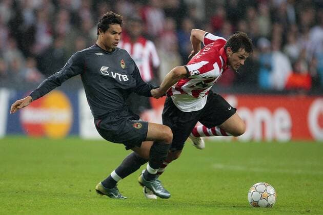 Danko Lazovic (Eindhoven, re.) gegen Dudu Cearense (ZSKA Moskau) -  Fußball EC 1 Herren Champions League 2007 2008, PSV Eindhoven - CSKA Moskau 2:1 Gruppe Eindhoven Dynamik, Fußball EC 1 Herren Champions League 2007 2008, PSV Eindhoven - CSKA Moskau 2:1 Gruppe Eindhoven Dynamik,