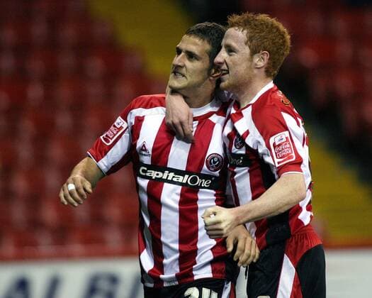 Billy Sharp (li.) und Stephen Quinn (beide Sheffield United) - Torjubel - Fußball Herren Carling Cup 2007 2008, Englischer Pokal, Pokalspiel, Ligapokal, League, Sheffield United Gruppe Sheffield Freude, Fußball Herren Carling Cup 2007 2008, Englischer Pokal, Pokalspiel, Ligapokal, League, Sheffield United Gruppe Sheffield Freude,