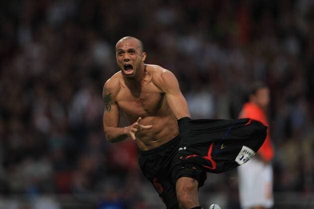 Fabio dos Santos (Lyon) - Torjubel -  Fußball Herren Ligue 1 2007 2008, 1. Französische Liga, Olympique Lyonnais, OL Einzelbild Lyon Freude, Fußball Herren Ligue 1 2007 2008, 1. Französische Liga, Olympique Lyonnais, OL Einzelbild Lyon Freude, 