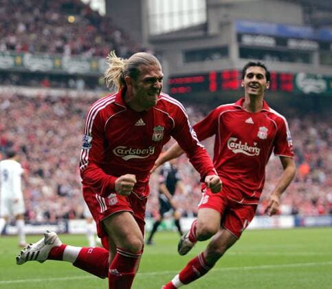 Andriy Voronin (Liverpool) - Torjubel - EDITORIAL USE ONLY. No use with unauthorised audio, video, data, fixture lists, club league logos or live services. Online in-match use limited to 120 images, no video emulation. No use in betting, games or single club league player publications. Fußball Herren English Premier League 2007 2008, 1. Englische Liga, FC Liverpool Einzelbild Liverpool Freude, Begeisterung, Fußball Herren English Premier League 2007 2008, 1. Englische Liga, FC Liverpool Einzelbild Liverpool Freude, Begeisterung,
