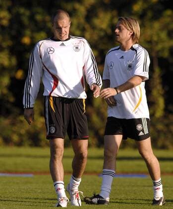 Torwart Timo Hildebrand (re.) und Torwartkollegen Robert Enke (beide Deutschland) Fußball Herren Nationalmannschaft 2007, Training Gruppe München Fußball Herren Nationalmannschaft 2007, Training Gruppe München