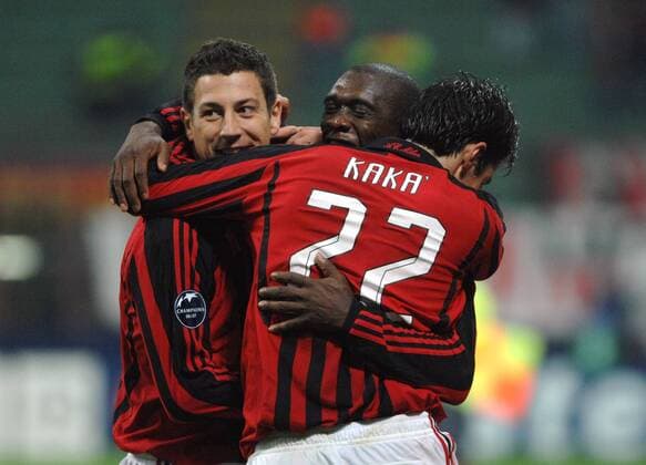 Torjubel AC Mailand v.li.: Daniele Bonera, Clarence Seedorf und Kaka - Fußball EC 1 Herren Champions League 2007 2008, AC Mailand, Milan, Vdig Gruppe Mailand Freude, Begeisterung, Fußball EC 1 Herren Champions League 2007 2008, AC Mailand, Milan, Vdig Gruppe Mailand Freude, Begeisterung,
