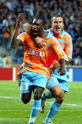 Mamadou Niang (li.) und Benoit Cheyrou (beide Marseille) - Torjubel -  (pan22892) Fußball EC 1 Herren Champions League 2007 2008, Olympique de Marseille, OM Gruppe Marseille Freude, Fußball EC 1 Herren Champions League 2007 2008, Olympique de Marseille, OM Gruppe Marseille Freude, 