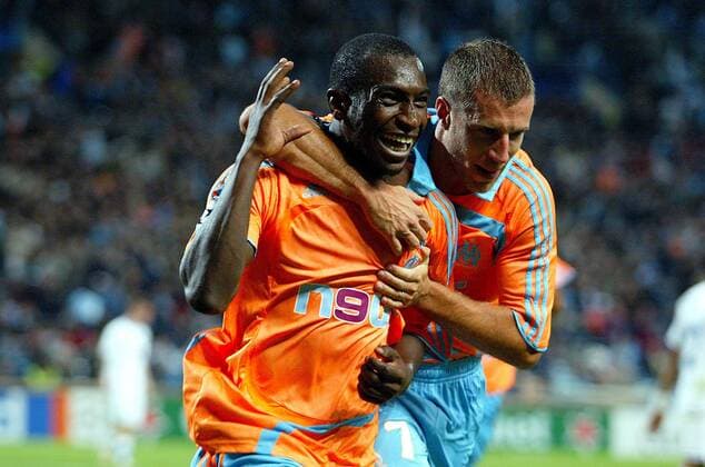 Mamadou Niang (li.) und Benoit Cheyrou (beide Marseille) - Torjubel -  (pan22892) Fußball EC 1 Herren Champions League 2007 2008, Olympique de Marseille, OM Gruppe Marseille Freude, Fußball EC 1 Herren Champions League 2007 2008, Olympique de Marseille, OM Gruppe Marseille Freude, 