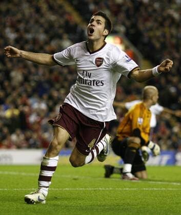 Cesc Fabregas (Arsenal) - Torjubel - EDITORIAL USE ONLY. No use with unauthorised audio, video, data, fixture lists, club league logos or live services. Online in-match use limited to 120 images, no video emulation. No use in betting, games or single club league player publications. Fußball Herren English Premier League 2007 2008, 1. Englische Liga, FC Liverpool - Arsenal FC London Einzelbild Liverpool Freude, Begeisterung, Fußball Herren English Premier League 2007 2008, 1. Englische Liga, FC Liverpool - Arsenal FC London Einzelbild Liverpool Freude, Begeisterung,