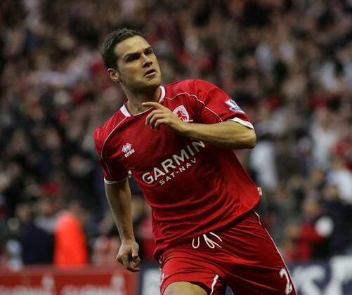 Luke Young (Middlesbrough) - Torjubel -  Fußball Herren English Premier League 2007 2008, 1. Englische Liga, Middlesbrough FC Einzelbild Middlesbrough Freude, Fußball Herren English Premier League 2007 2008, 1. Englische Liga, Middlesbrough FC Einzelbild Middlesbrough Freude,