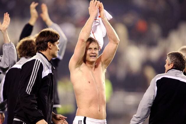 Steffen Iversen (Rosenborg Trondheim, Mitte) - Schlussjubel -  Fußball EC 1 Herren Champions League 2007 2008, Rosenborg BK Trondheim Gruppe Valencia Fußball EC 1 Herren Champions League 2007 2008, Rosenborg BK Trondheim Gruppe Valencia