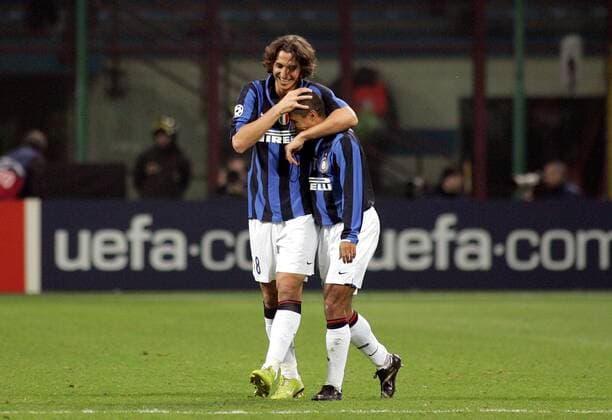 Zlatan Ibrahimovic (li.) und Ivan Cordoba (beide Inter Mailand) - Torjubel - Fußball EC 1 Herren Champions League 2007 2008, FC Internazionale Mailand Gruppe Mailand Freude, Fußball EC 1 Herren Champions League 2007 2008, FC Internazionale Mailand Gruppe Mailand Freude,