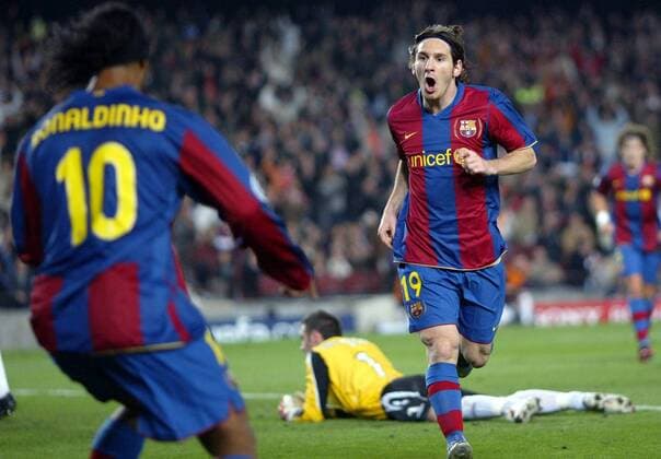 Lionel Messi (re.) und Ronaldinho (beide FC Barcelona) - Torjubel, dahinter Torwart Allan McGregor (Glasgow Rangers) enttäuscht -  - NOxONLINExUSE Fußball EC 1 Herren Champions League 2007 2008, FC Barcelona - Glasgow Rangers 2:0, Barca Gruppe Barcelona Freude, Fußball EC 1 Herren Champions League 2007 2008, FC Barcelona - Glasgow Rangers 2:0, Barca Gruppe Barcelona Freude,