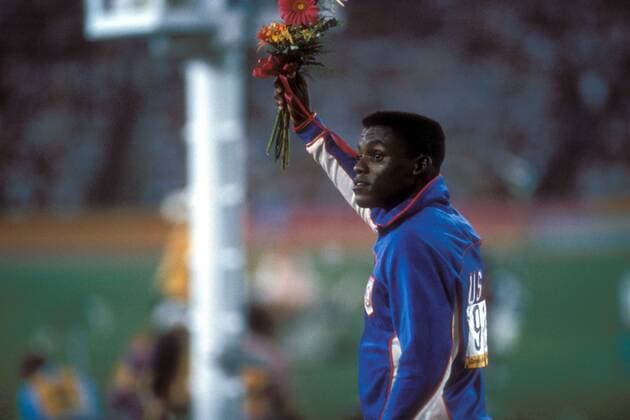 Carl Lewis (USA) - Olympiasieger 1984 über 100m Leichtathletik OS Sommer Herren Olympische Spiele Los Angeles 1984, Sommerspiele Einzelbild Los Angeles Leichtathletik OS Sommer Herren Olympische Spiele Los Angeles 1984, Sommerspiele Einzelbild Los Angeles