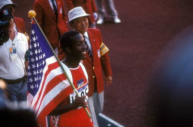 Joe Deloach (USA) - Olympiasieger 1988 über 200m Leichtathletik OS Sommer Herren Olympische Spiele Seoul 1988, Sommerspiele, Nationaltrikot Gruppe Seoul Freude, Leichtathletik OS Sommer Herren Olympische Spiele Seoul 1988, Sommerspiele, Nationaltrikot Gruppe Seoul Freude,