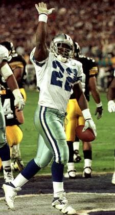 Emmitt Smith (Dallas Cowboys) jubelt -  (TEM96012814) American Football Herren NFL 1995 1996, Superbowl XXX, Super Bowl, Finale, Endspiel, Einzelbild Tempe Freude, American Football Herren NFL 1995 1996, Superbowl XXX, Super Bowl, Finale, Endspiel, Einzelbild Tempe Freude,
