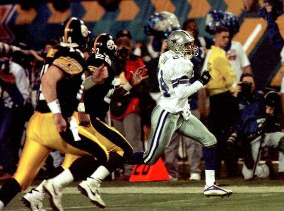 Larry Brown (Dallas Cowboys, re.) -  (TEM96012822) American Football Herren NFL 1995 1996, Superbowl XXX, Super Bowl, Finale, Endspiel, Dallas Cowboys - Pittsburgh Steelers Gruppe Tempe Dynamik, American Football Herren NFL 1995 1996, Superbowl XXX, Super Bowl, Finale, Endspiel, Dallas Cowboys - Pittsburgh Steelers Gruppe Tempe Dynamik,